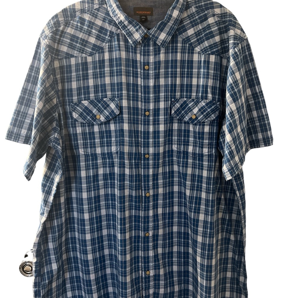 Northwest territory blue plaid 3XL long sleeve grey pearl snap button